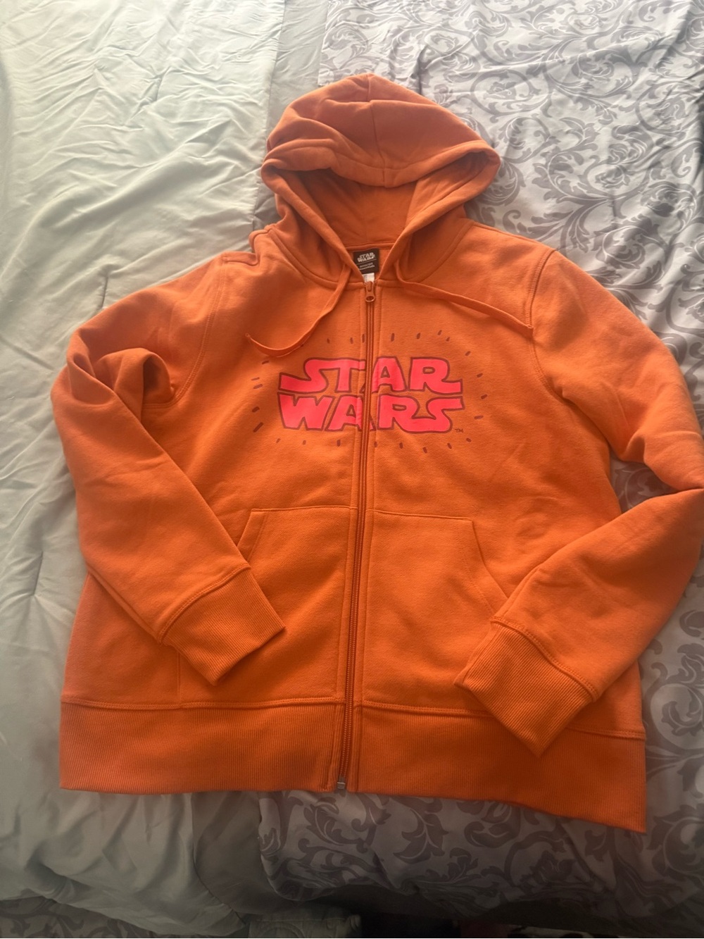 Amazon Essentials Orange Hooded Zip-Up with Pink Star Wars Logo